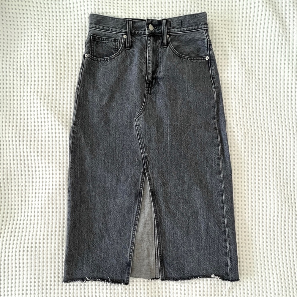 Madewell gray Rigid Denim A-line midi slit skirt 25